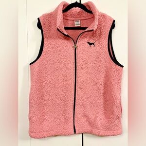PINK Victoria's Secret Pink Sherpa Zip Vest with Black Trim